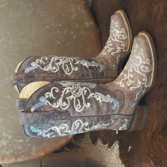 CORRAL A2932 embroidered distressed leather sequin cross cowgirl western boots 6 - Picture 10 of 16